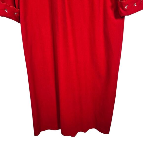 Vintage 70s Red Embroidered Collar Robe Lounge Dress Nightgown Shadowline USA M - Picture 11 of 13